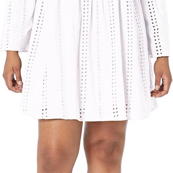 Dresses & Skirts - Women's Cotton Eyelet Dress Large White Flounce Sleeves Casual Summer
